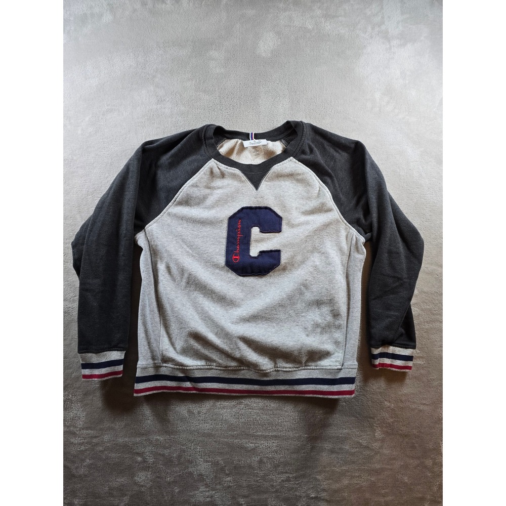 Champion Jersey Sweatshirt Womens L Gray Raglan Sleeve Crewneck *Read